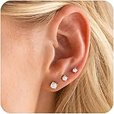 KELAIEN 3-5 Pairs Gold Stud Earrings for Women Trendy 925 Sterling Silver Stud Cartilage Earrings Hypoallergenic 14K Gold Plated Pearl Star Earring Sets for Multiple Piercing Cubic Zirconia Opal Jewelry