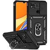 Tothedu Case for Xiaomi Redmi 9C/Redmi 10A/Redmi 9C NFC/Redmi 9 Activ Case with Slide Camera Cover, Built-in 360° Rotate Ring Kickstand Magnetic Shockproof Phone Cover for Xiaomi Redmi 10A Black