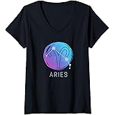 Womens Aries Zodiac Star Sign Watercolor Horoscope Constellation V-Neck T-Shirt
