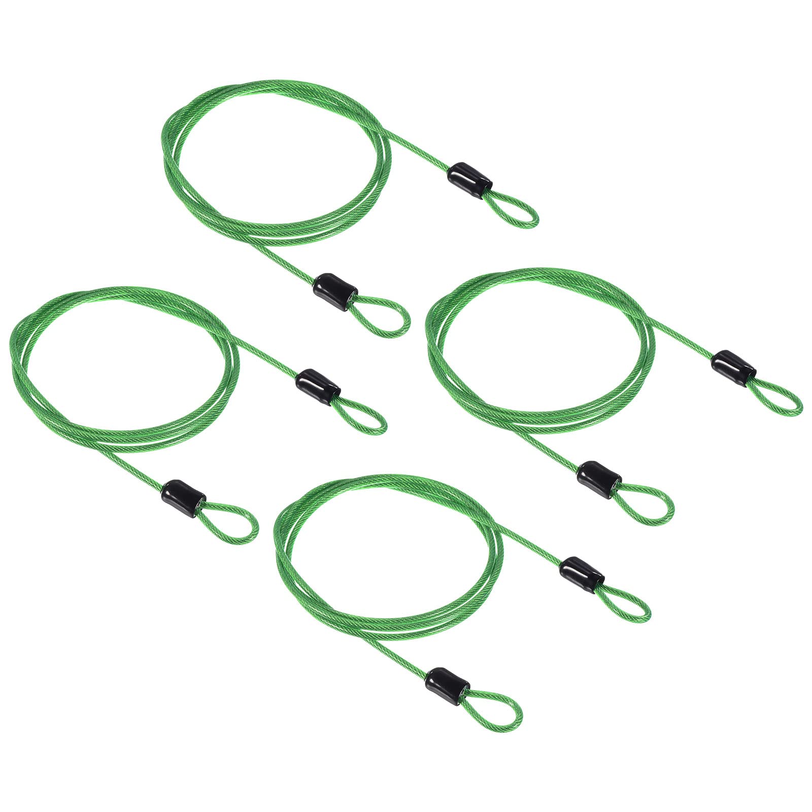 PATIKIL Security Steel Cable 2.5mm x 1m/3.28ft Coated Luggage Lock Wire Rope with Double Loop Green 4 Pack