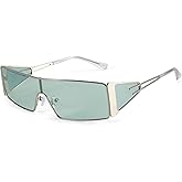 FancyPink Y2K Sunglasses for Women- Retro Rectangular Wrap Around Eyewear-2000S Non-polarized Metal Frame