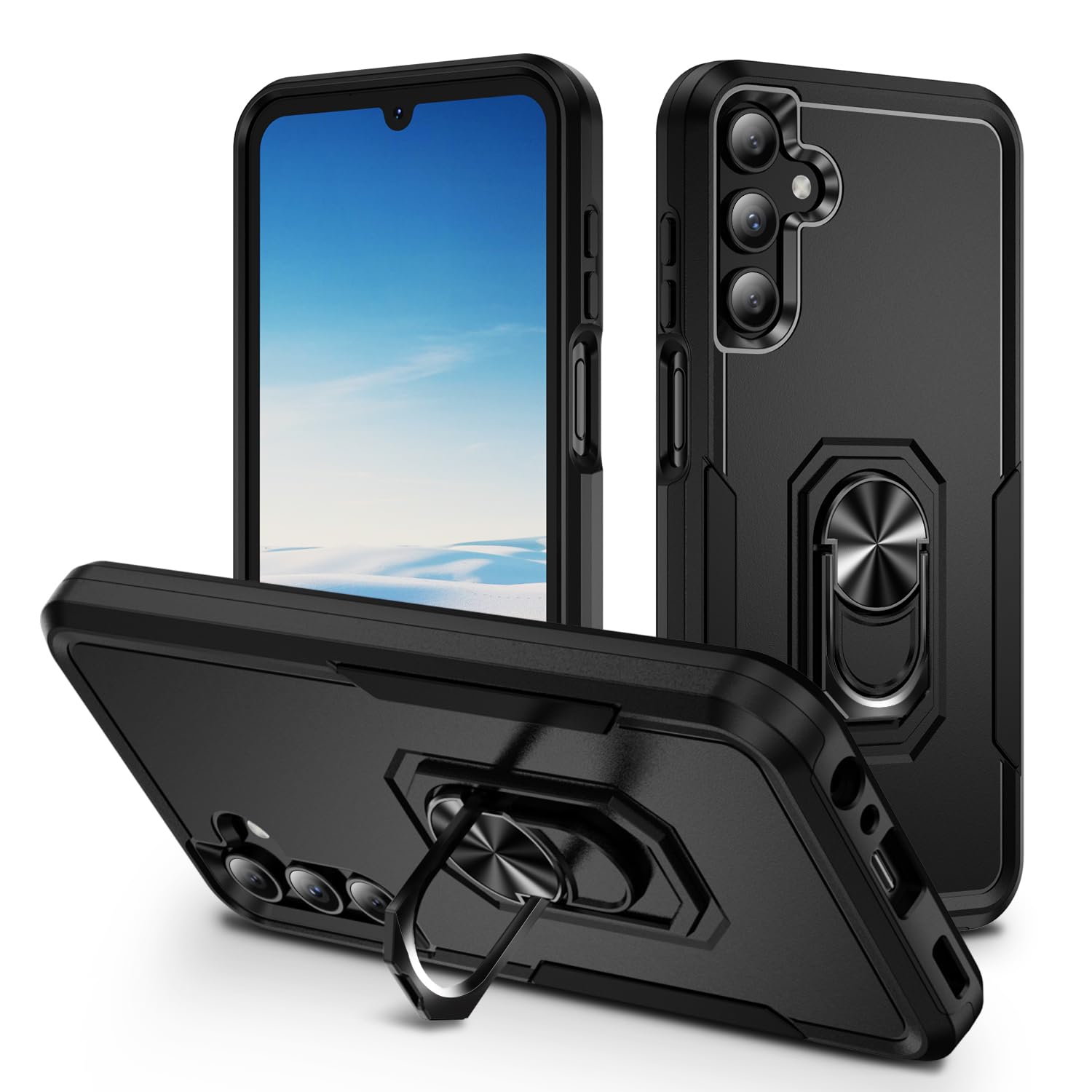 Photo 1 of IXJYLCPC for Samsung Galaxy A15 5G Phone Case, with Rotatable Finger Ring Kickstand, Slim Fit & Full-Body Protection, Military-Grade 15ft Drop Tested, Black