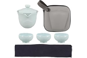 JECOMPRIS Travel Tea Set with Case Ceramic Chinese Gongfu Tea Set Portable Teapots Set Tea Maker and Infuser All in One