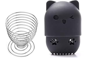 SWEET VIEW Makeup Sponge Holder, Beauty Sponge Holder + Makeup Blender Travel Case Beauty Sponge Blender Drying Stand & Storage Containers - Black + Silver