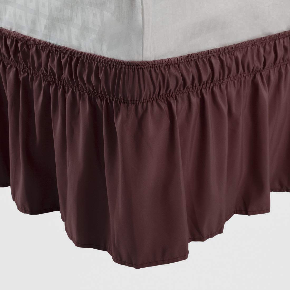 PiccoCasa Elasticated Bed Skirt Ruffled Bed Base Wrap Around Bed Valance Sheet, Brushed Microfiber Bedding Sheet Frame with 38cm Ruffle (King, Burgundy)