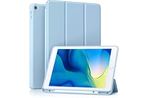 Akkerds Case Compatible with iPad 10.2 Inch 2021/2020/2019, for iPad 9th/8th/7th Generation Case with Pencil Holder, Protective Case with Soft TPU Back, Auto Sleep/Wake Cover, Sky Blue