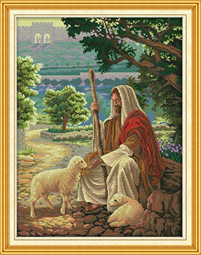 Cross stitch kits for Jesus Shepherd- Eafior DIY Handmade Needlework Embroidery Kits Jesus Shepherd pattern printed design Home Decoration Wall Decor 48x61cm(No frame)