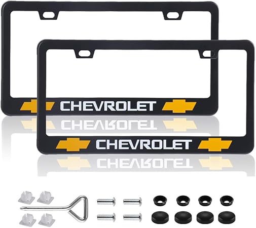 Amazon シボレーラグジュアリーカーマットブラックアルミニウム合金ナンバープレートフレーム2個 アメリカ標準車ナンバープレートシボレー車に最適 ナンバーカバー ホルダー 車 バイク