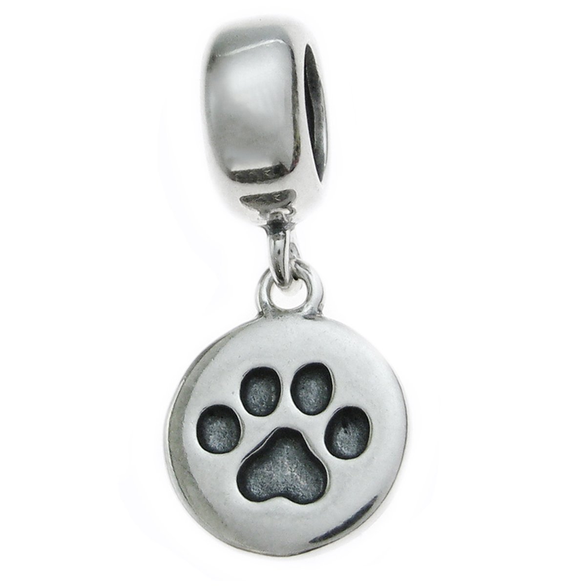Queenberry Sterling Silver Round Puppy Paw European Style Dangle Bead Charm