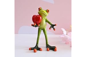 Juliahestia Frog Figurine Home Decor Gift for Women Mom Girl Collectible Statue Office Desk Table Shelf Funny Holding Red Heart Small Valentines Day Decorations Room Ornament