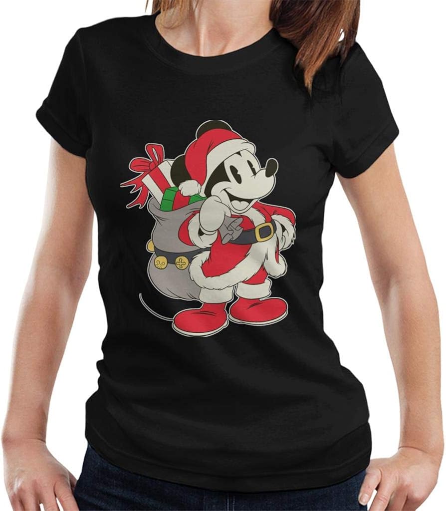Disney Christmas Mickey Mouse Claus Sack Women's TShirt Amazon.co.uk
