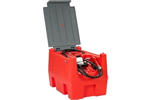 JOPHUN 58 Gallon Portable Diesel Tank & 12 GPM Flow Rate, with 12V Electric Fuel Transfer Pump, with Battery Clamps 13FT Electric Wire etc, Auto Fuel Nozzle, Red