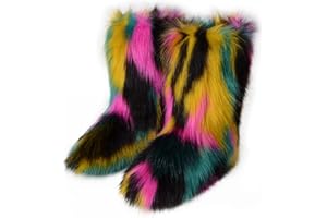 ZOSCGJMY Faux Fur Boots for Women Fuzzy Fluffy Furry Round Toe Suede Winter Snow Boots Flat Shoes