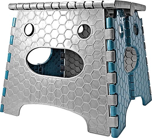 STARK Folding Step Stool with Handle Height 27 cm in Grey/Blue