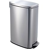 Garvee Slim Kitchen Trash Can 13 Gal, Skinny Stainless Steel Garbage Can with Removable Inner Bucket & Soft Close Lid, Narrow Trash Bin for Bathroom Living Room Office, Silver