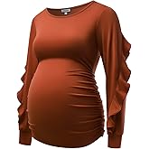 GINKANA Maternity Tops Ruffle Long Sleeve Maternity Shirts Cute Pregnancy Mama Tee Tops Casual Blouses for Baby Shower