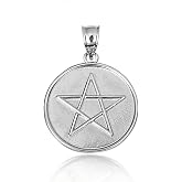 Fine Sterling Silver Spiritual Wiccan Pentagram 5 Point Star Medallion Pendant