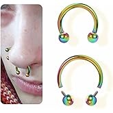 BodyBonita Anodized G23 Titanium Horseshoe Nose Ring Hoops for Women, 16G Septum Rings Circular Barbell, Conch Helix Daith Tragus Cartilage Lip Eyebrow Piercing Jewelry 8/10mm 2Pcs
