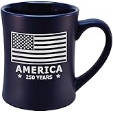 RFSJ 250 Years of America Navy Blue Ceramic Diner Mug - Patriotic 1776-2026 American Flag Anniversary Design - Ceramic Coffee Mug,16oz