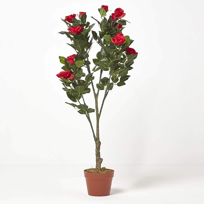 HOMESCAPES 3ft Red Artificial Rose Tree Artificial Plant with Red Rose