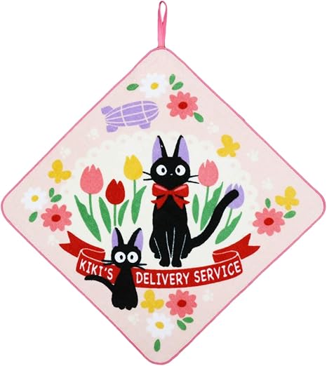 Amazon Co Jp 丸眞 ループタオル ジブリ 魔女の宅急便 ジジ 33 33cm 花畑のジジ親子 お名前ネーム付き ホーム キッチン