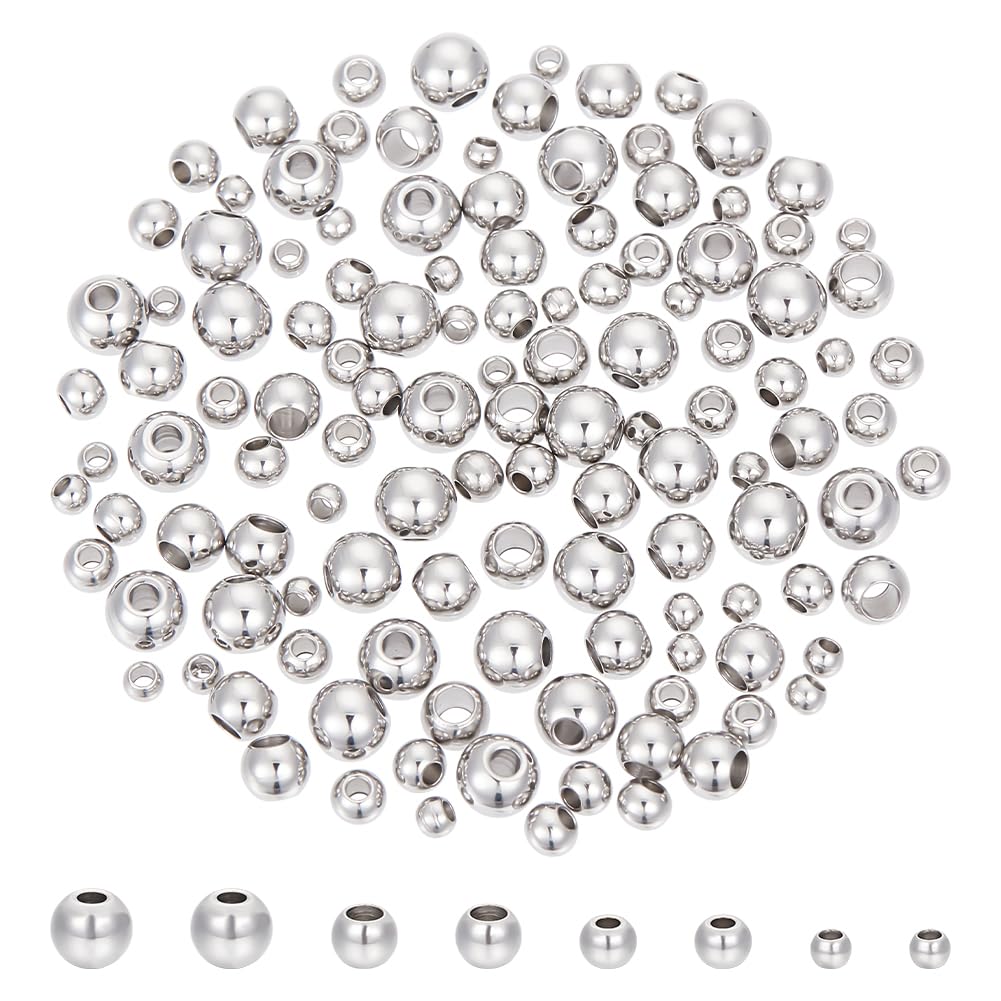 UNICRAFTALE 400pcs 4 Sizes 3mm/4mm/5mm/6mm Round Spacer Beads 304 Stainless Steel Loose Beads Small Hole Spacer Beads Smooth Surface Beads Finding for DIY Jewelry Making,Hole 1~2.5mm