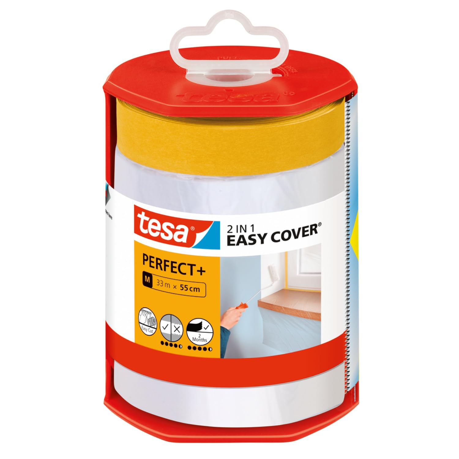 tesa Easy Cover PerfectPlus Dispenser M - 2in1 masking film with Washi tape and dispenser - for clean, precise cuts - with blade cover - 33 m x 0.55 m