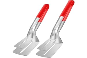KALAMANDA Double Spatula Flipper, Stainless Steel Double-Sided Shovel Clip, Grill Clamp Spatula Tongs for Beefsteak Bread Hamburger BBQ Meats Pizza Pies Bread Fish(11.6 Inch /10 Inch,Red)