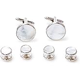 MRCUFF Mother of Pearl Cufflinks and Studs Tuxedo Set in a Presentation Gift Box & Polishing Cloth