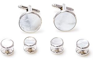 MRCUFF Mother of Pearl Cufflinks and Studs Tuxedo Set in a Presentation Gift Box & Polishing Cloth