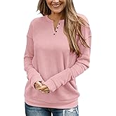 TICTICMIMI Women's V Neck Long Sleeve Tops Lightweight Sweatshirts Button Fall Shirts