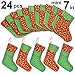 Ivenf Christmas Mini Stockings, 24 Pcs 7 inches Glitter Round Dots Stockings, Gift Card Bags Holders, Bulk Treats for Neighbors Coworkers Kids Cats Dogs, Small Rustic Red Xmas Tree Decorations Set