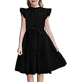 Arshiner Tween Girls Summer Dress Formal Ruffle Sleeve A Line Casual Elegant Dresses with Belt