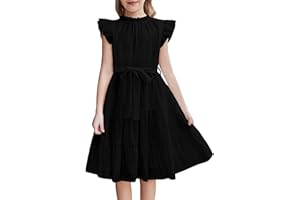 Arshiner Tween Girls Summer Dress Formal Ruffle Sleeve A Line Casual Elegant Dresses with Belt
