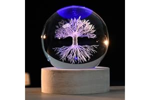 ZRENJHUS 3D Tree of Life Crystal Ball 60mm Life Tree Globe Decor Tree Life Sphere Glass Decorative Ball Tree of Life Gifts for Women with Colorful Light Base