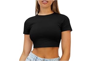 TUDUOMS Women Workout Crop Top Scoop Neck Shirt Athletic Yoga Short Sleeve Fitness Tight Tee Cropped Tank Tops for Teen Girls