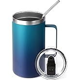 Volhoply 24oz Insulated Coffee Mug with Lid and Straw, Stainless Steel Travel Mugs with Handle, Double Wall Vacuum Leak Proof Coffee Tumbler Cup (Dark Night,1)
