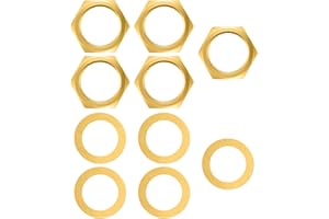 EUPHHONYCS 5 Set Jack Socket Nut with Washer, Guitar Nuts and Washers, 3/8" Guitar Input Output Jack Socket Nut and Washer, Guitar/Bass Jacks Nuts and Washers, Gold