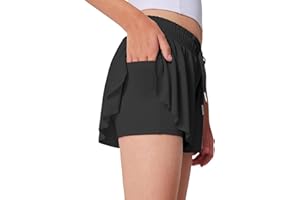 LaBeca Girls Flowy Athletic Shorts Running Tennis Active Butterfly Shorts Double Layer with Pockets Quick-Drying Shorts