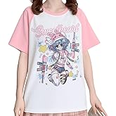 RILGOU Gothic Kawaii Clothes Casual Crewneck Loose Raglan Short Sleeve Cute Graphic Cartoon Harajuku Girl Print T-Shirt