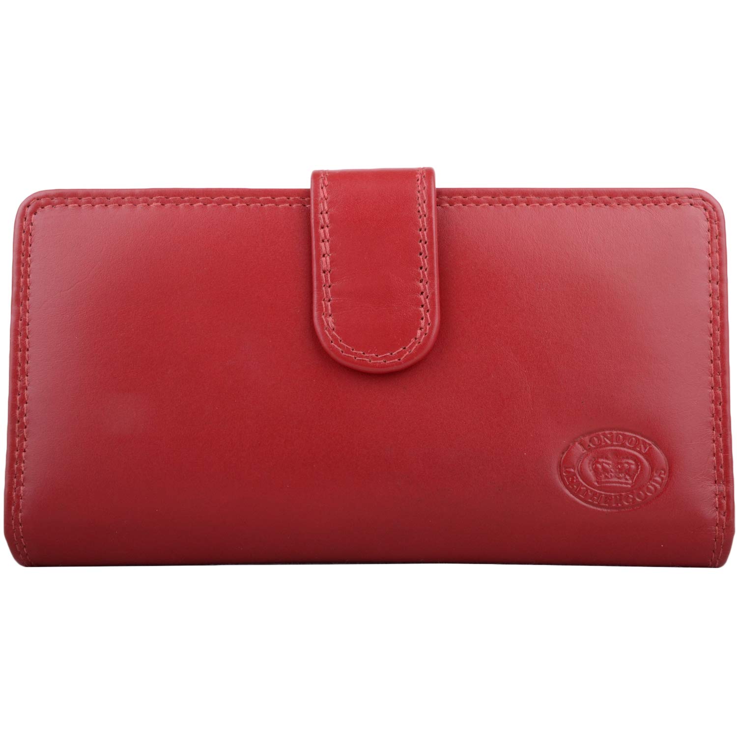 Womens Large Soft Leather Bi-Fold RFID Protected Money/Coin/Credit Card Holder/Purse - Dark Red