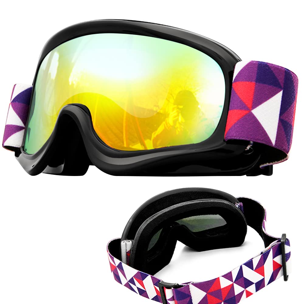 Tyuodna Kid Ski Goggles, 100% UV Protection Anti-fog Skiing Snowboard Goggles,Snowboarding Goggles of Dual Lens for 3-12 Years Boys and Girls, for Cycling Riding/Climbing/Skiing (Black)