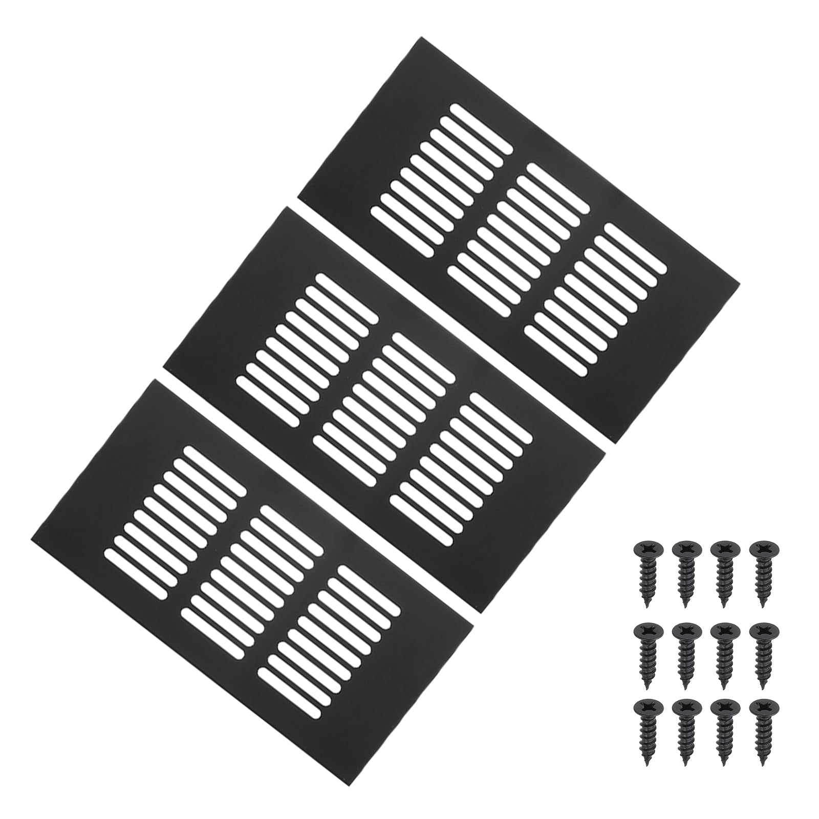 PATIKIL 6 x 3.2 Inch Door Air Vent Cover, 3pcs Aluminum Grille Ventilation Cover Louvered with Mounting Screws for Cabinet Wardrobe Door, Black