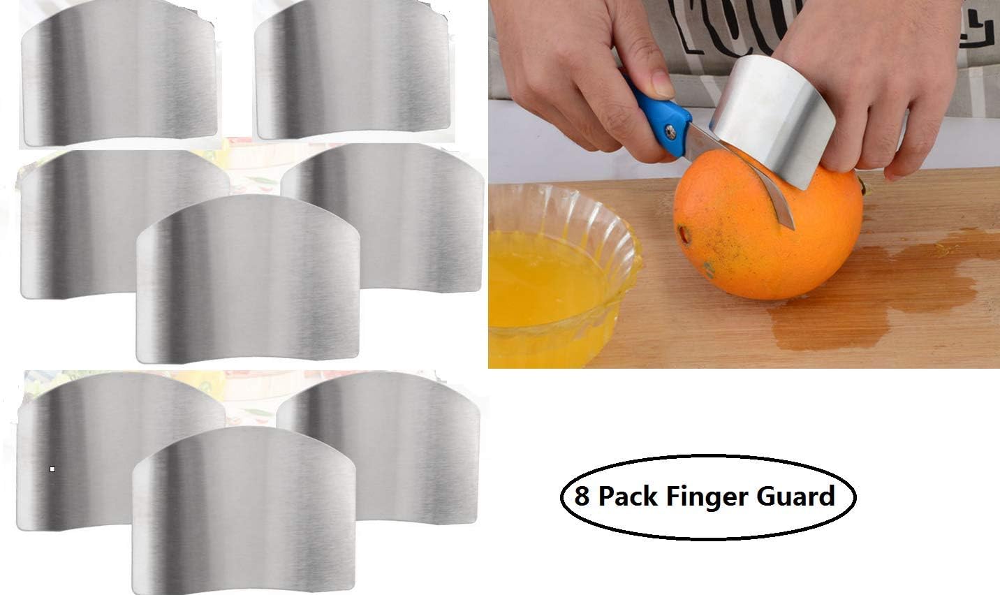 8Pack Finger Guard for Cutting Finger Hand Protector Guard, Stainless Steel Finger Guard Cutting Protector Finger Guard Kitchen Safe Slice Tool, Avoid Hurting When Slicing, Chopping and Dicing TQsuen