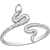 Pierced Owl Rhodium Plated 925 Sterling Silver Snake Ring