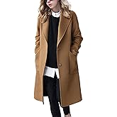 chouyatou Women's Winter Casual Single Breasted Long Wool Coat Formal Office Wool Overcoat
