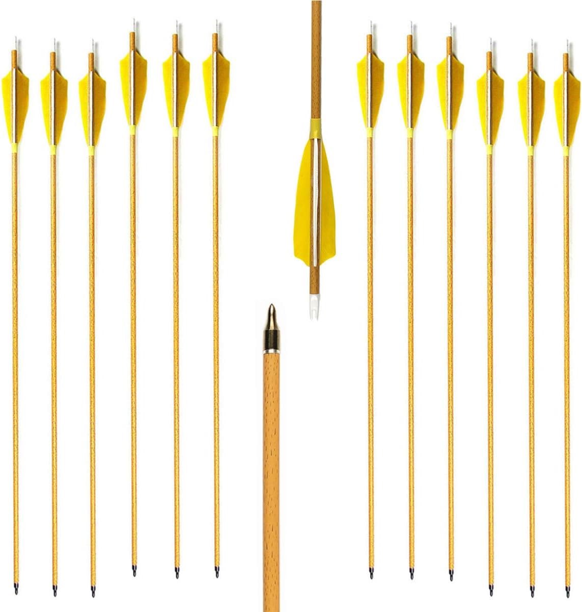 Letszhu 12 Pack Carbon Arrows 400 Spine with Real Feathers Fletching and Removable Tips for Compound Recurve Bows