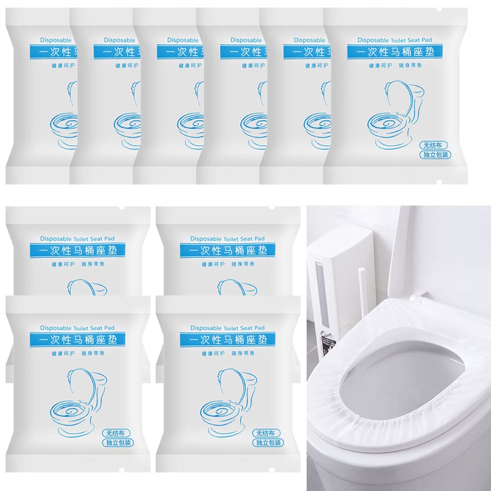 Disposable Premium Elastic Band Toilet Seat Cover, Portable Waterproof Universal Fit Toilet Mat Independent Packing for Travel, Public Toilets and House Guests Use (10 Packs)