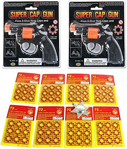 Toy Cap Gun: Set Of 2 Police Style 38 Super Cap 8-Shot Revolvers Bundle 8-shot Plastic Ring Capsules 8 Sheet 576 Unit Shot Included Deputy Sheriffs Badges
