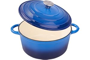 Fijinhom 6 Quart Enameled Cast Iron Dutch Oven Pot with Lid, Dual Handle for Bread Baking, Pre-Seasoned Cookware, Heavy-Duty, Oven Safe up to 500° F, Non-stick & Applicable All Cookings, Blue